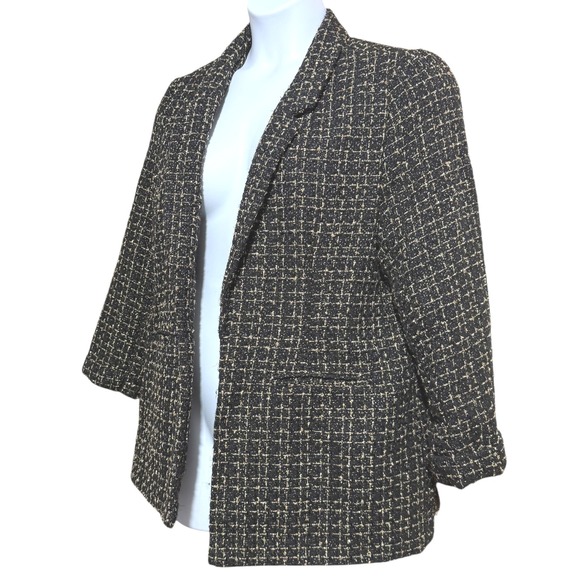 Nanette Lepore Black and Gold Metallic tweed open front blazer - women's Large - Picture 2 of 10